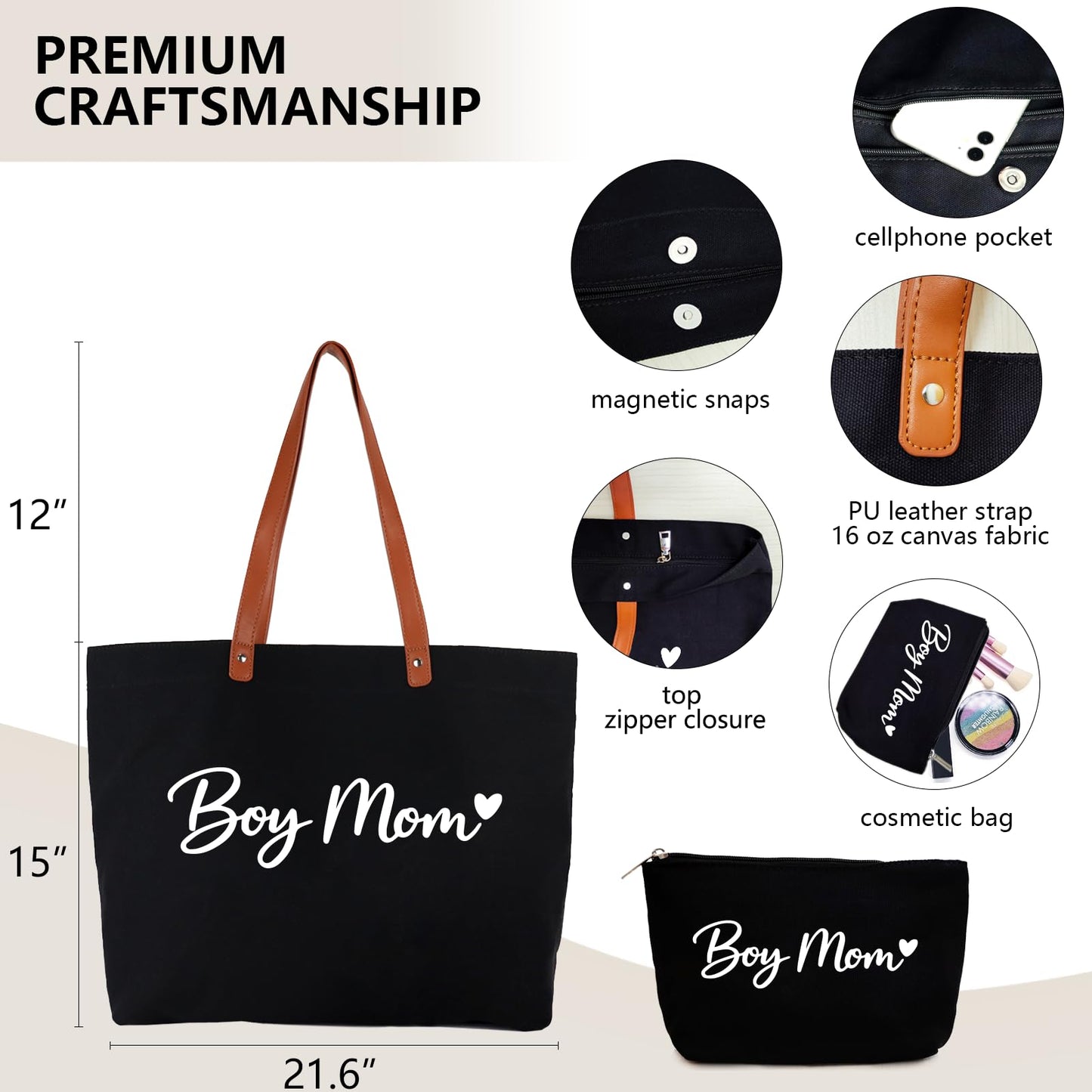 Lamyba Boy Mom Gifts, Mothers Day for Mom of Boys, Funny Mom Tote for Birthday,Everyday Use