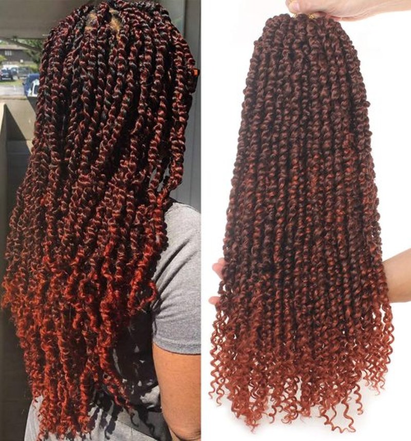Leeven 22 Inch Pre-twisted Passion Twist Crochet Hair 8 Packs Ombre Red Pre-looped Crochet Braids Hair for Passion Twist Braiding Hair 12 Roots/pack T350# Passion Twists Hair