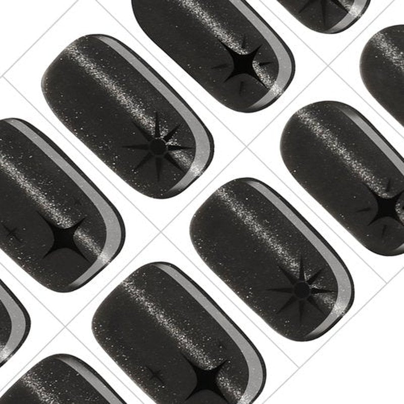 GelMala Gel Nail Strips Semi Cured Black Cat Eye with Star- Semi Cured Gel Nail Strips Black, Long Lasting, Easy to Apply & Remove -Gel Nail Polish Strips Black Manicure Nail Wraps (Sirius)