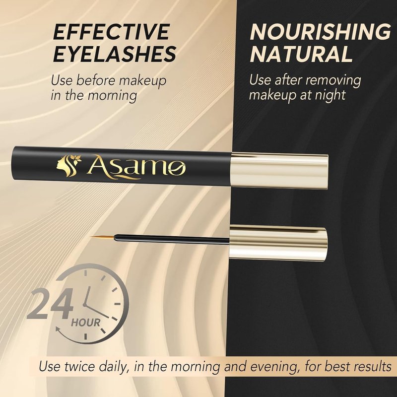 Eyelash Growth Serum - 15 Plant Extracts for Longer, Denser Lashes | Hypoallergenic, Oil-Free, Black-Gold