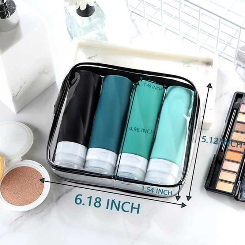 Gemice Travel Bottles for Toiletries, 3oz Tsa Approved Travel Size Containers BPA Free Leak Proof Squeezable Silicone Travel Size Containers, Travel Accessories with Clear Toiletry Bag (4 Pack)