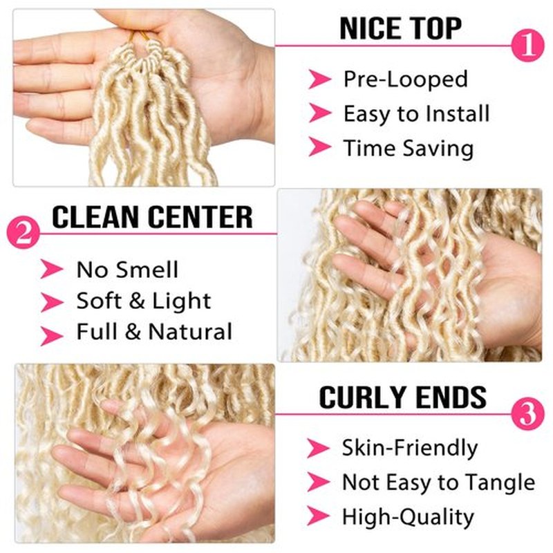 RuiYok 18 Inch Blonde Goddess Locs Crochet Hair 8Packs Faux Locs Crochet Hair with Curly Ends Pre-looped River Locs Crochet Hair Boho Hippie Locs Synthetic Hair Extensions(#613)