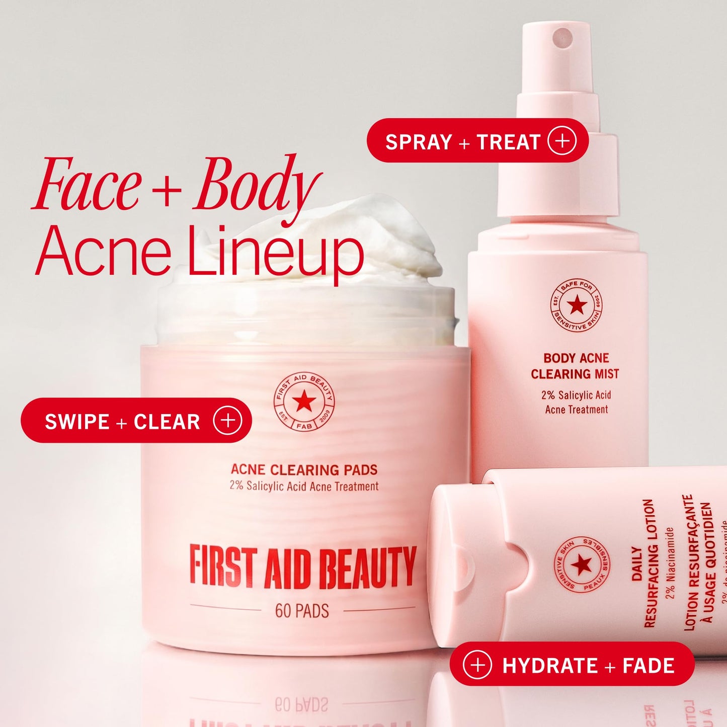 First Aid Beauty Acne Treatment Pads, 2% Salicylic Acid Maximum Strength Acne Pads for Face, Non-Drying Formula, Sensitive Skin, 60 ct