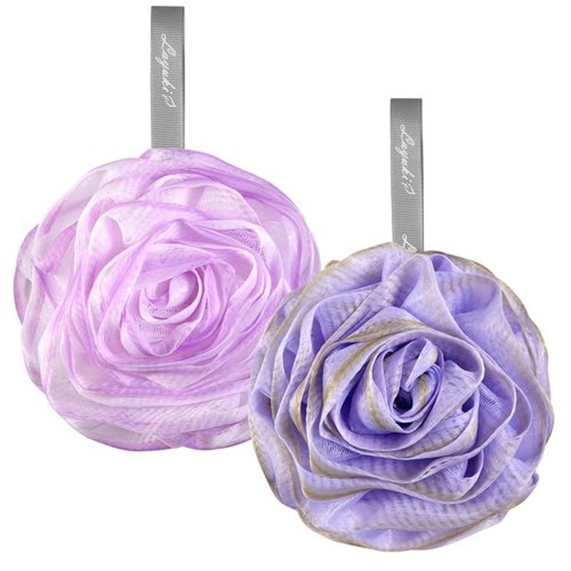LAYUKI Bath Loofah Sponge,Bath Shower Loofah Sponge,Body Wash Sponge,Exfoliating Bath Sponge,Body Scrubber (Set of 2 Pieces,Purple and Grey)