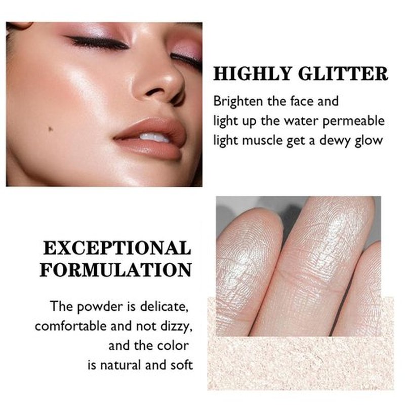 Professional Face Highlighter Palette，Pearl Shimmer Smooth Baked Powder, Lasting Sparkling Highlighter Makeup-Rose Gold