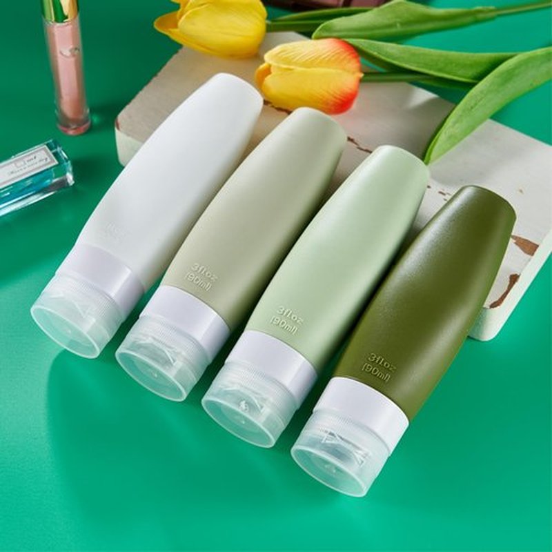 INSFIT Portable Travel Bottles TSA Approved, 3oz Leak Proof BPA Free Silicone Cosmetic Travel Size Toiletry Containers, Squeezable Silicone Tubes, Refillable Bottles for Shampoo 4 Pack Green