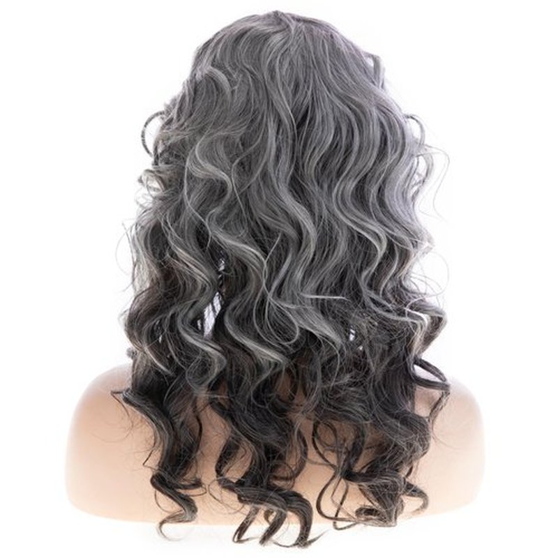 Wiwige Long Curly Wavy Grey Wig for Women Natural Looking Synthetic Halloween Cosplay Costume Wig