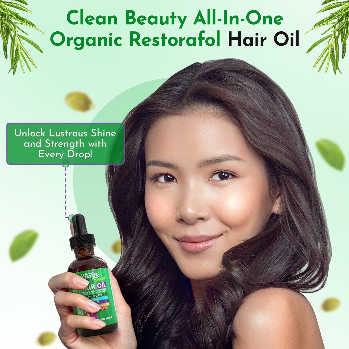 Clean Beauty Rosemary Hair Oil For Growth with Castor Batana Pumpkin Seed Peppermint Silica Biotin Collagen Keratin Saw Palmetto Horsetail Tea Tree Vit E Aloe Vera Jojoba (2 Pack)