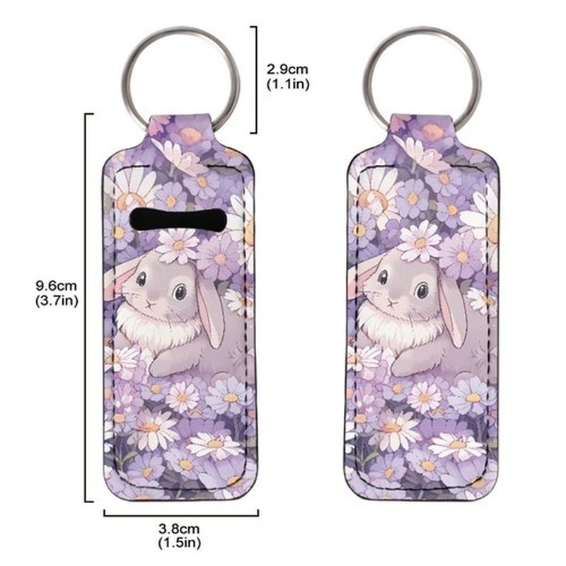SEANATIVE Easter Bunny Lipstick Holder Keychain Neoprene Lip Balm Holder Portable Lip Gloss Keychain Pocket Keychain Clip-on Sleeve Chapstick Holder for Women Travel