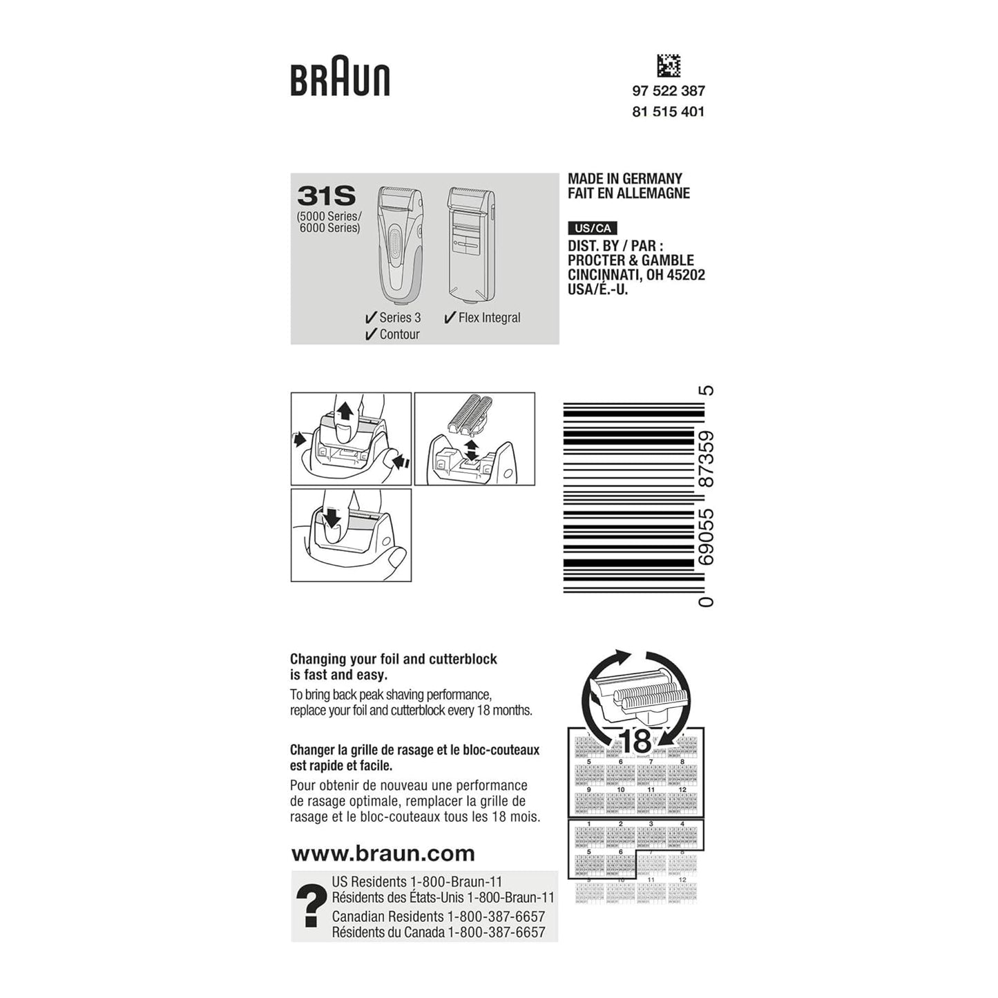 Braun Series 3 31S Electric Shaver Replacement Head - Compatible with 390cc, 370, 5895, 5875