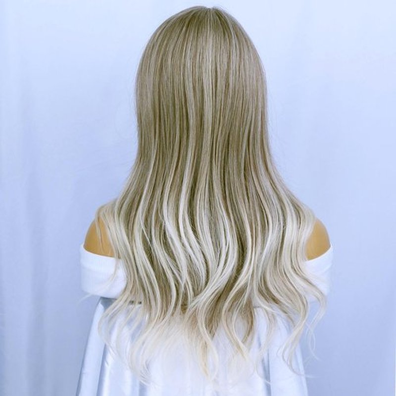 BERON Blonde Brown Long Wigs Women Wavy Wig with Bangs 28 Inches Curly Synthetic Wigs for Cosplay Party Wigs Wig Cap Included