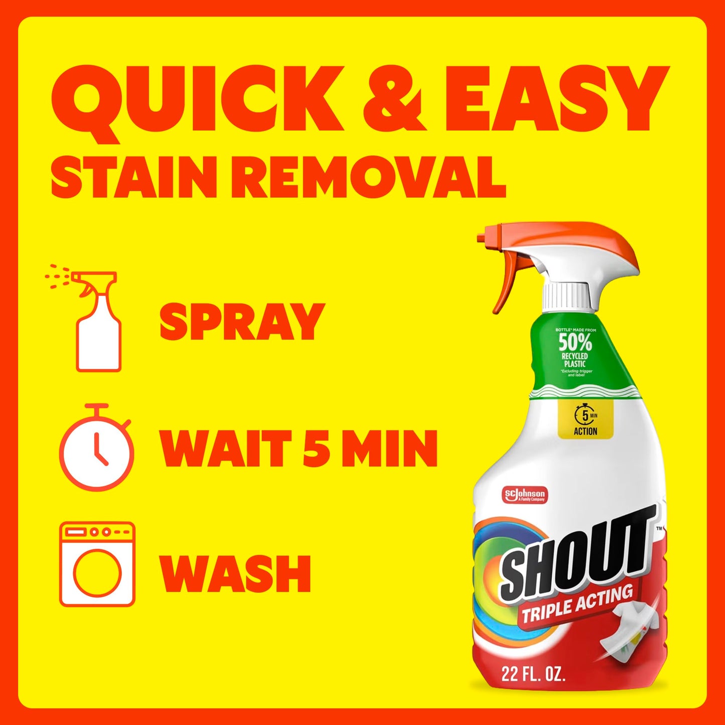 Shout Active Enzyme Laundry Stain Remover Spray, Triple-Acting Formula Clings, Penetrates, and Lifts 100+ Types of Everyday Stains - Prewash Spray 22oz