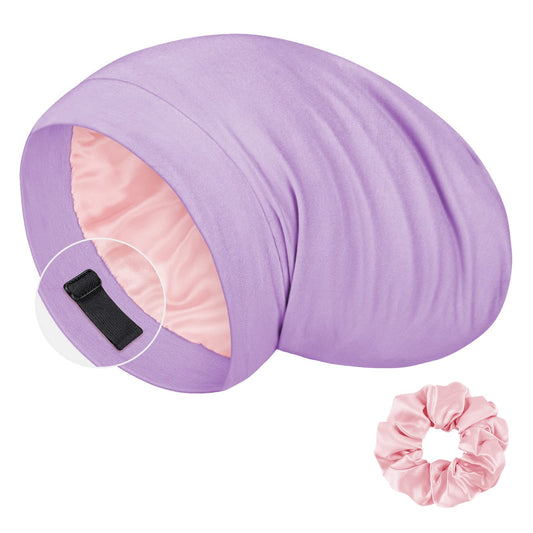 LULUSILK Mulberry Silk Bonnet for Sleeping Women, Real Silk Sleep Cap for Curly Hair and Braids, Pure Silk Head Wrap with Scrunchies, Lavender