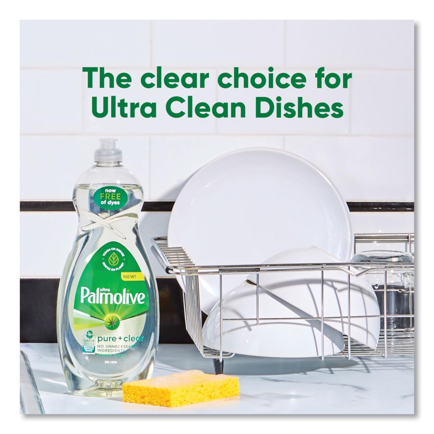 Ultra Palmolive Hypoallergenic Pure Clear Dish Soap, Unscented, 32.5 Fl Oz (Pack of 2) bundled with Heay Duty Scotch Brite Sponge