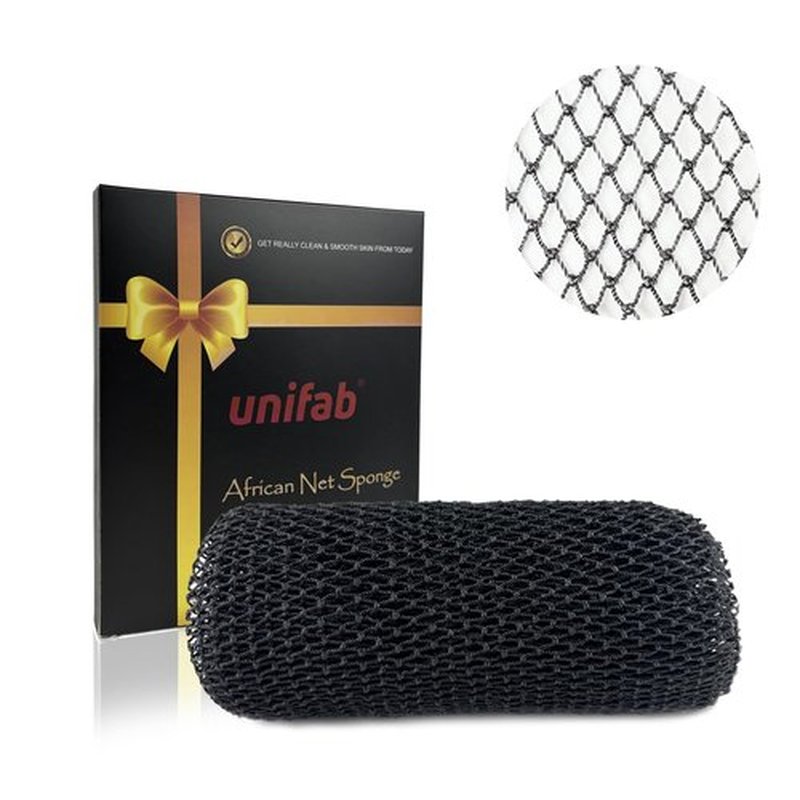 Unifab African Net Sponge Authentic Real African Exfoliating Net Bath Sponge Wash Cloth Exfoliating Washcloth African Net Cloth Body Scrubber for Shower Black
