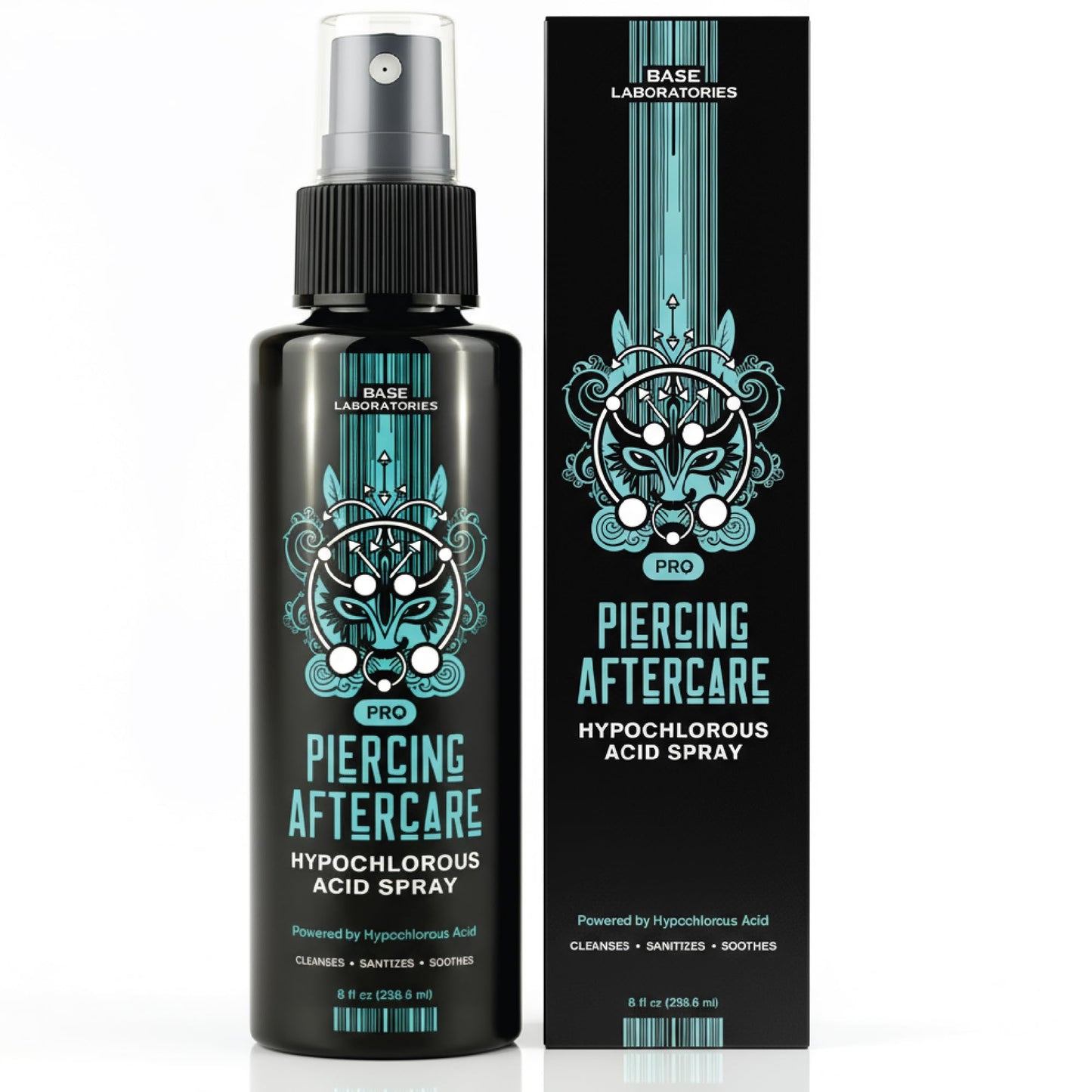 Base Labs Piercing Aftercare Hypochlorous Acid Spray | Healing HOCL Molecule Plus Saline Solution For Piercings | Nose, Ear Piercing Cleaner for all Keloids, Piercing Bumps and Wounds | 3PK, Black