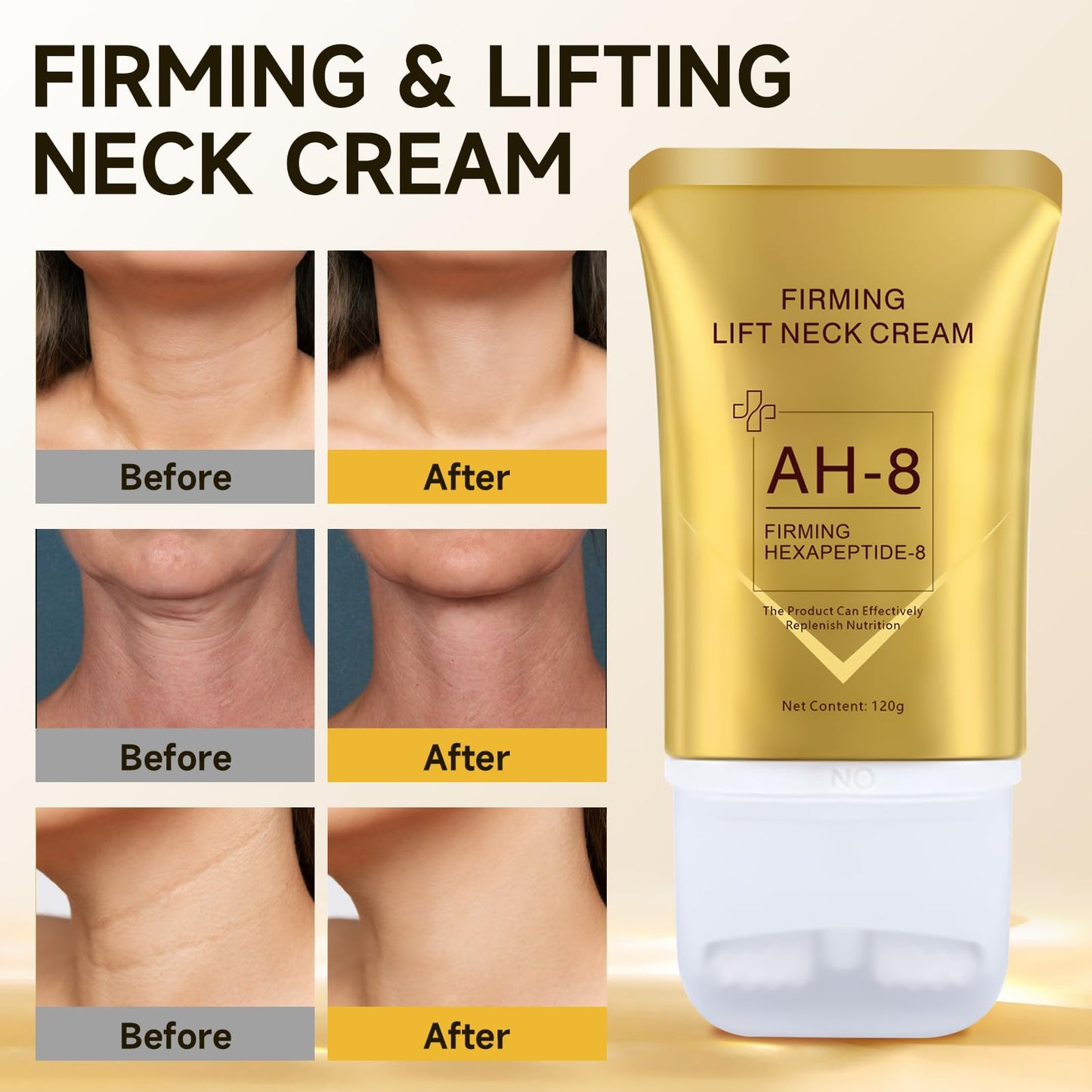 Gaayou AH-8 Firming Neck Cream with Roller - Neck Firming Cream Advanced Tightening & Lifting Treatment Contains Hexapeptide for Crepey Skin, Sagging Neck and Wrinkles Women Men