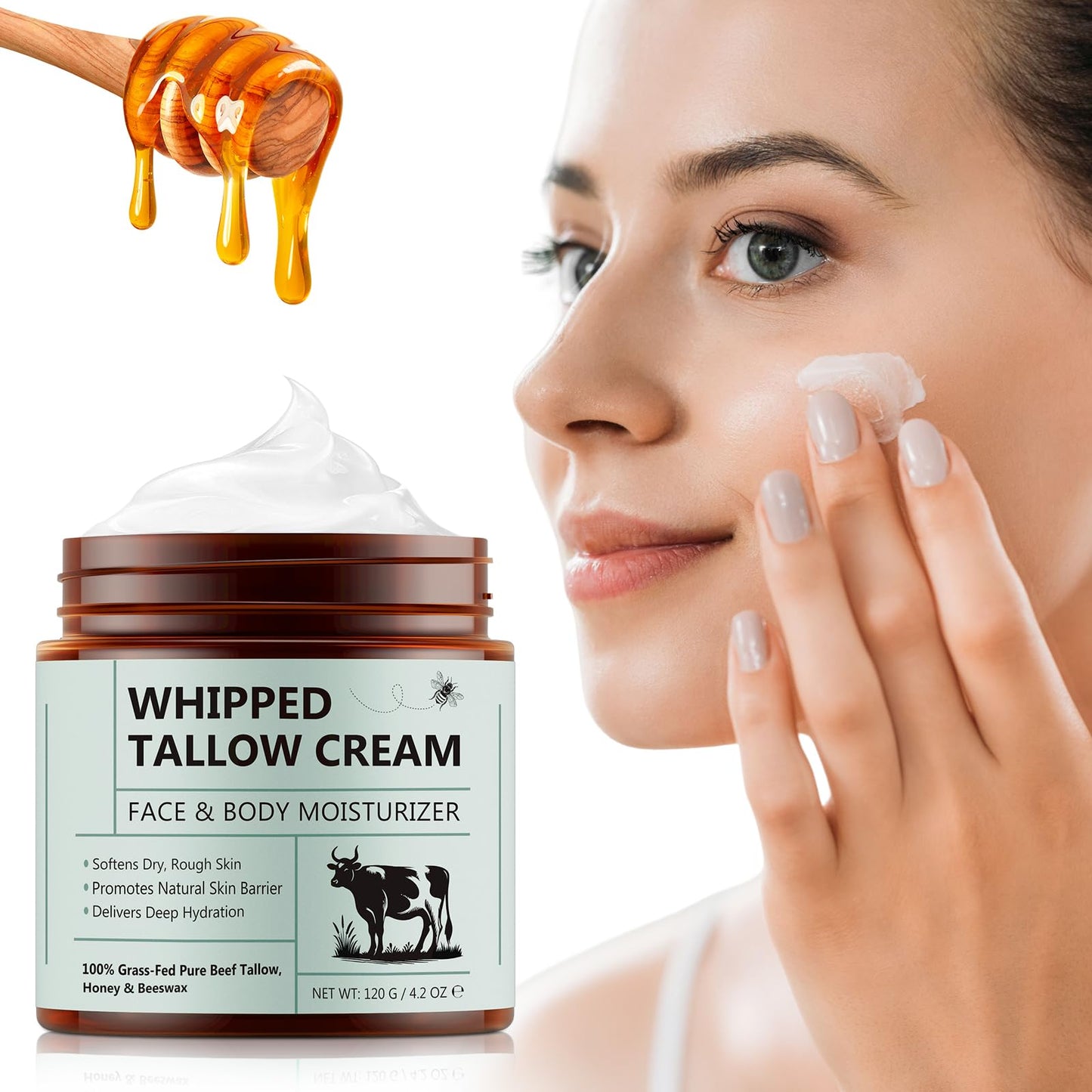 ZIXAOK Beef Tallow Cream with 100% Grass-Fed Beef Tallow & Wild Honey - Age-Defying & Deep Moisture Balm for Dry, Sensitive Skin, Face & Body Moisturizer, Natural Formula