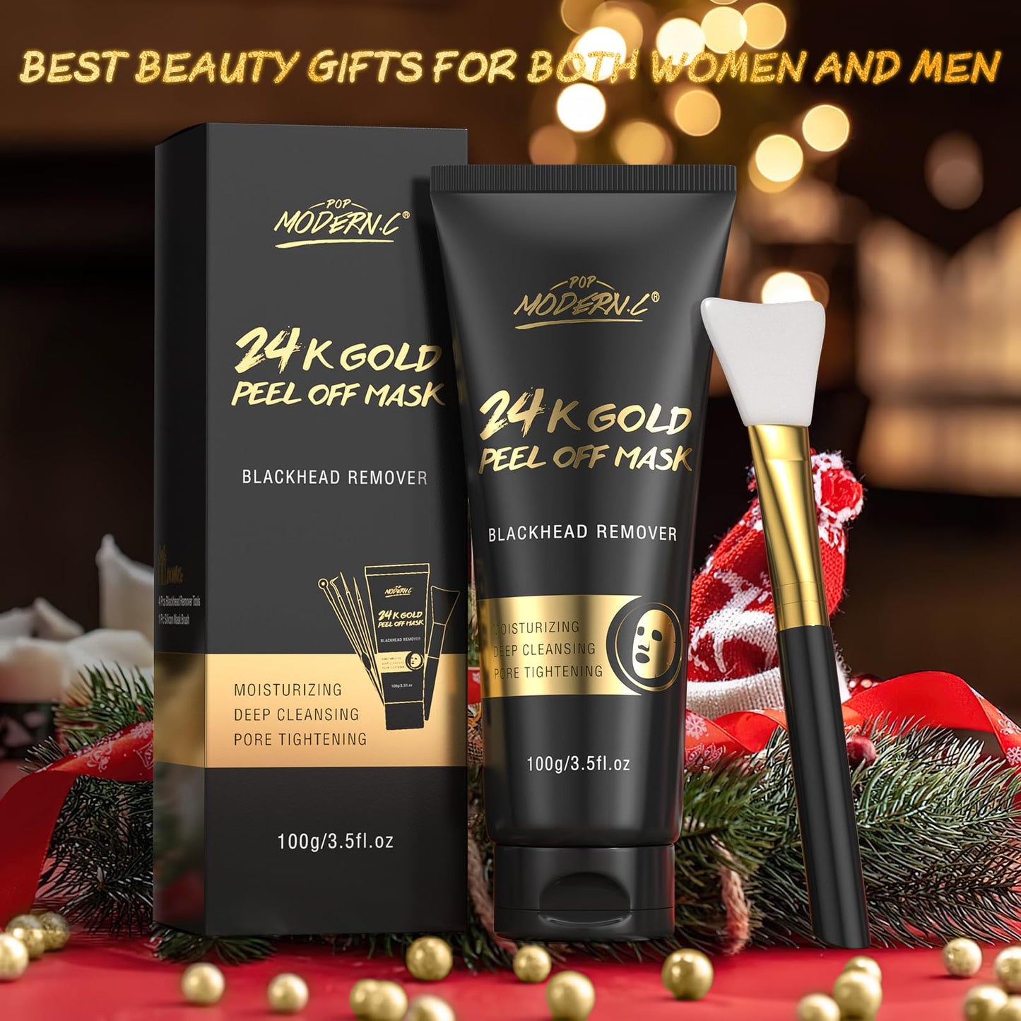 Blackhead Remover Mask, 24K Gold Peel Off Mask, Gold Facial Mask Anti-Aging, Deep Cleansing, Reduces Fine Lines＆ Wrinkles Great for All Skin, With Blackhead Remover Extractor Tools Kit & Brush