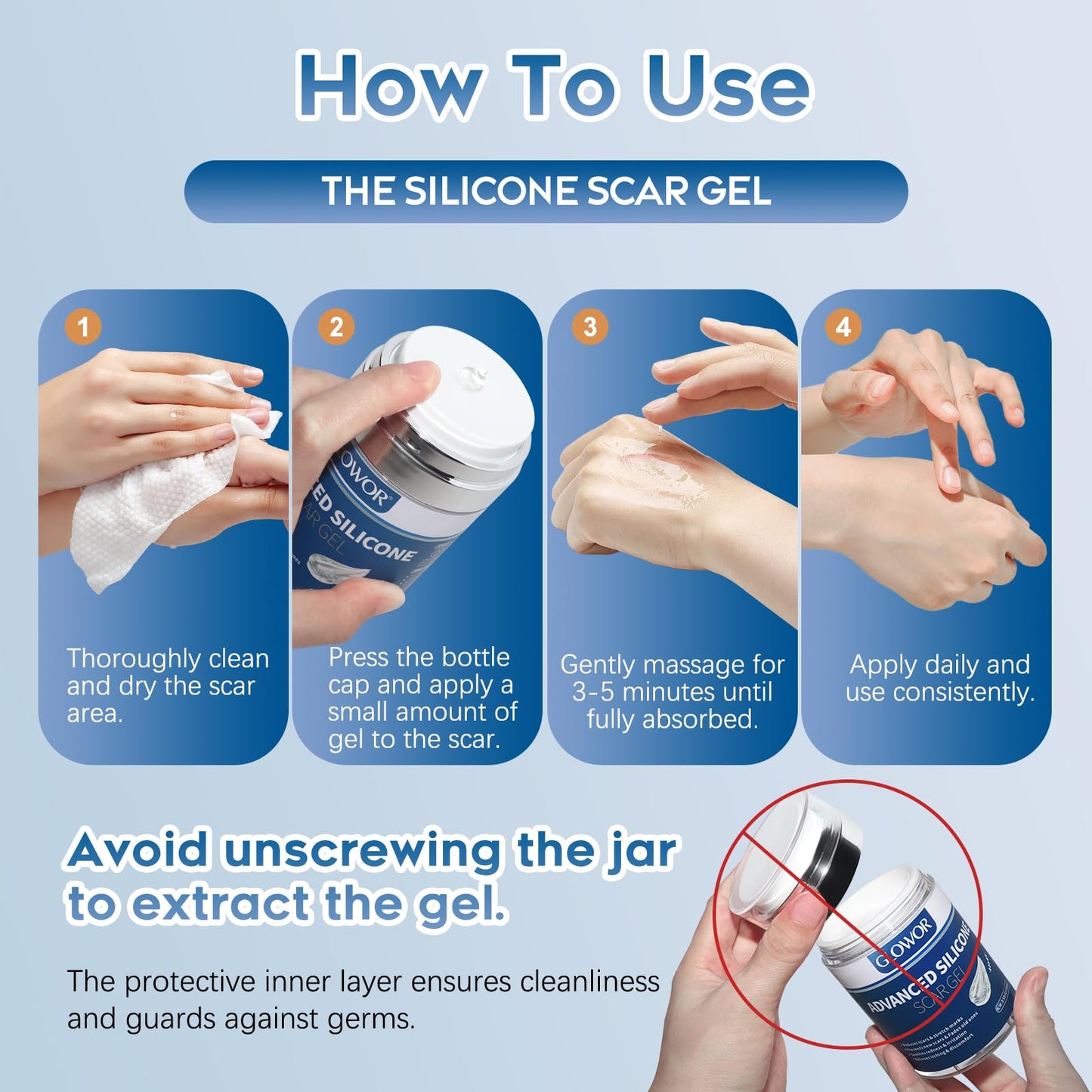 Advanced Silicone Scar Gel for Face & Body – Silicone Scar Cream for Old & New Scars, Reduces Appearance of Scars from Acne, Surgery, Burns, Injuries, C-Sections & More – 3.53 oz (100g)