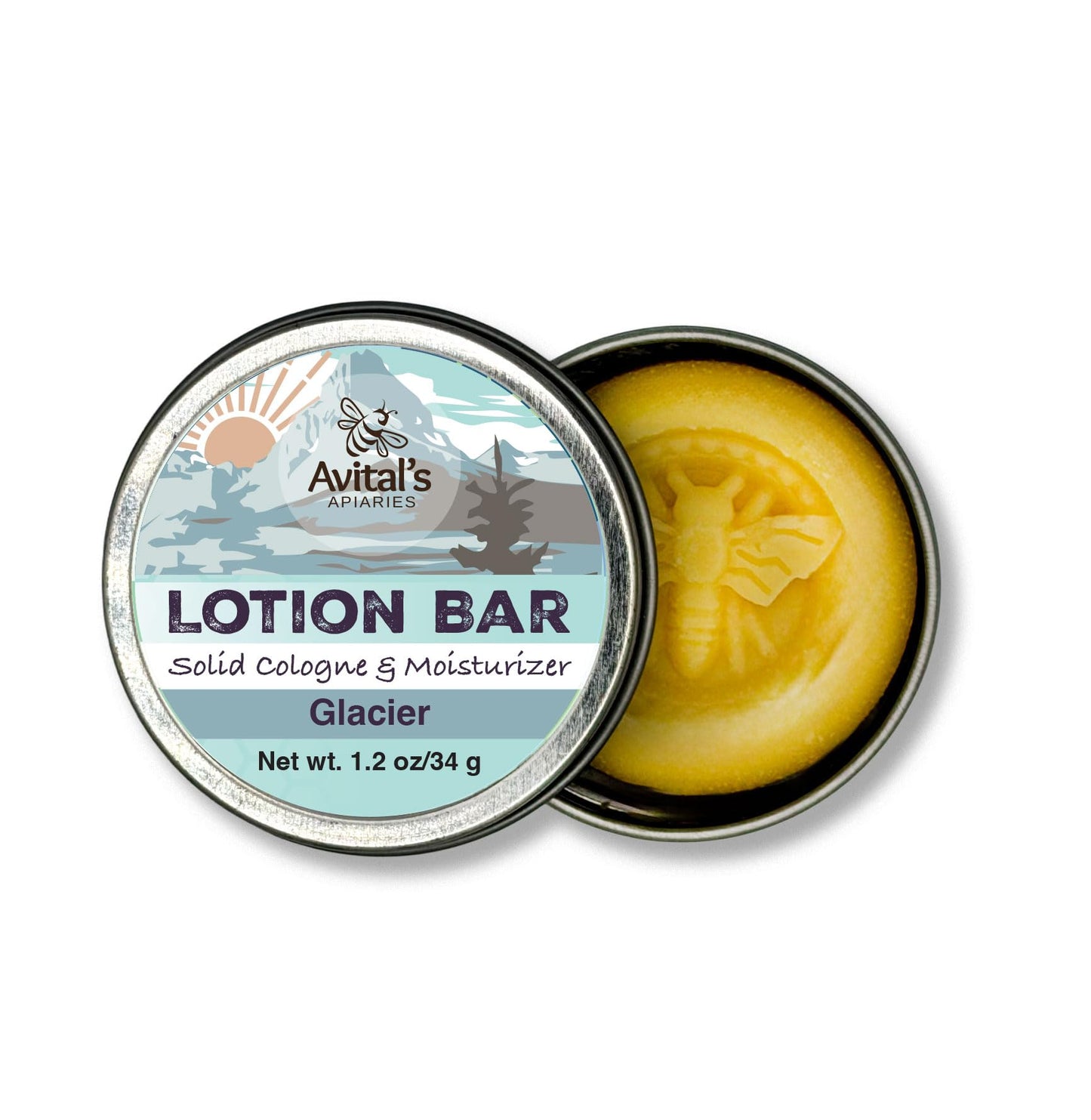 Avital's Apiaries Glacier 1.2 oz Beeswax Lotion Bar – Solid Body Butter Bar for Dry Skin – Natural Moisturizer with Shea Butter, Mango Butter & Botanical Oils – Plastic-Free Solid Lotion