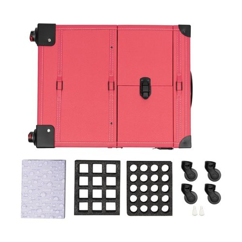 PalaUha Rolling Makeup Train Case Professional Cosmetic Organizer Trolley with Drawers Compartment Nail Case Wheeled Manicure Pedicure Storage Case for Hair Stylists Makeup Artists (Pink & Black A)
