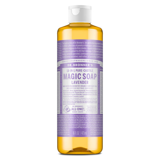 Dr. Bronner's - Pure-Castile Liquid Soap (Lavender, 16 ounce) - Made with Organic Oils, 18-in-1 Uses: Face, Body, Hair, Laundry, Pets & Dishes, Concentrated, Vegan, Non-GMO
