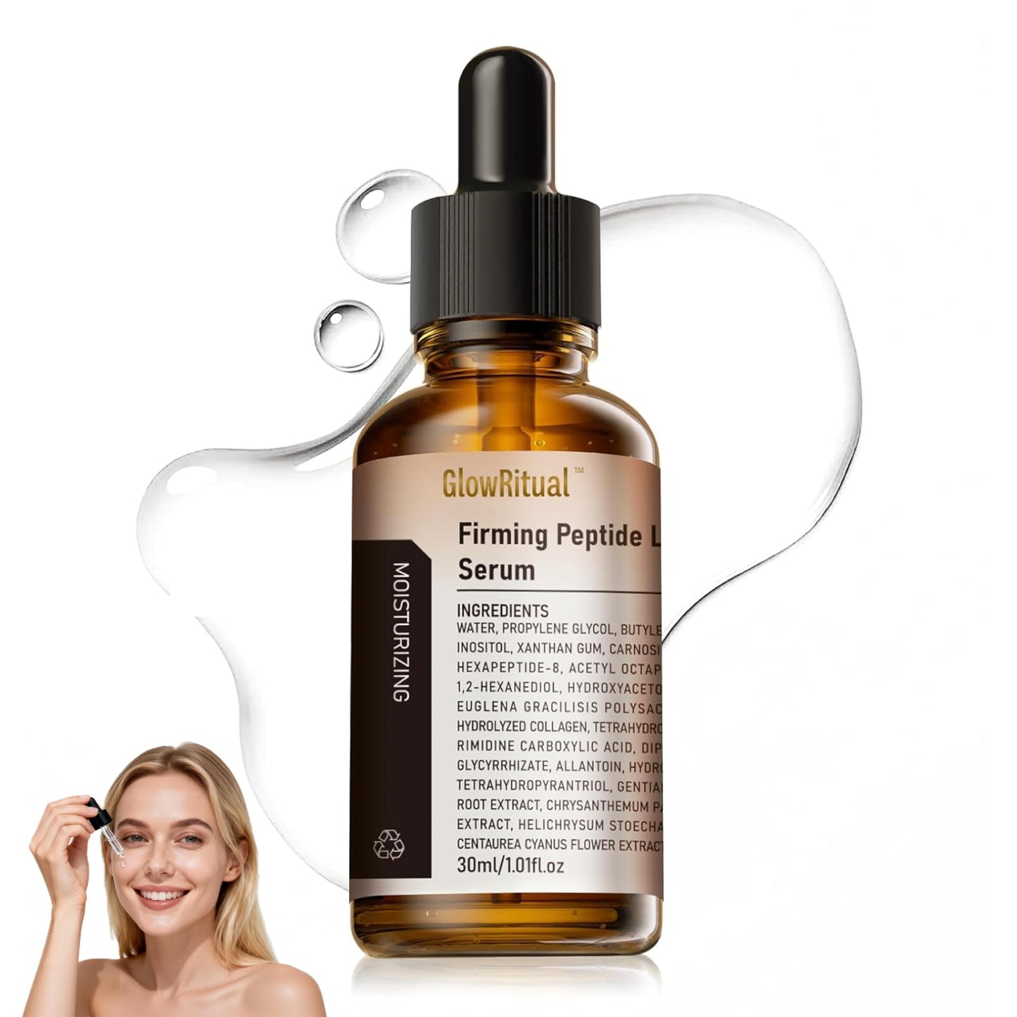 GlowRitual Firming Peptide Lifting Serum, Multi-Peptide Collagen Serum for Face, Daily Anti-Aging Serum to Smooth Fine Lines, Lightweight & Layerable for All Skin Types (1 Pack)