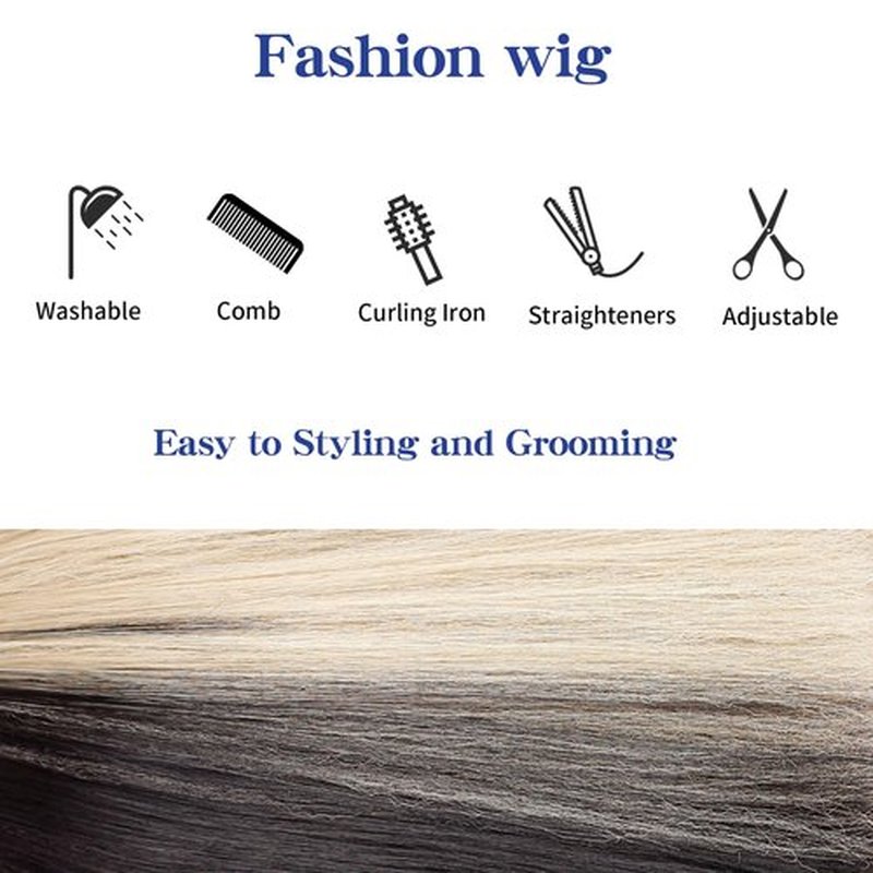 WeKen Women's Fashion Wig Short Bob Kinky Straight Full Bangs Synthetic Hairpieces Half Black and Half Blonde