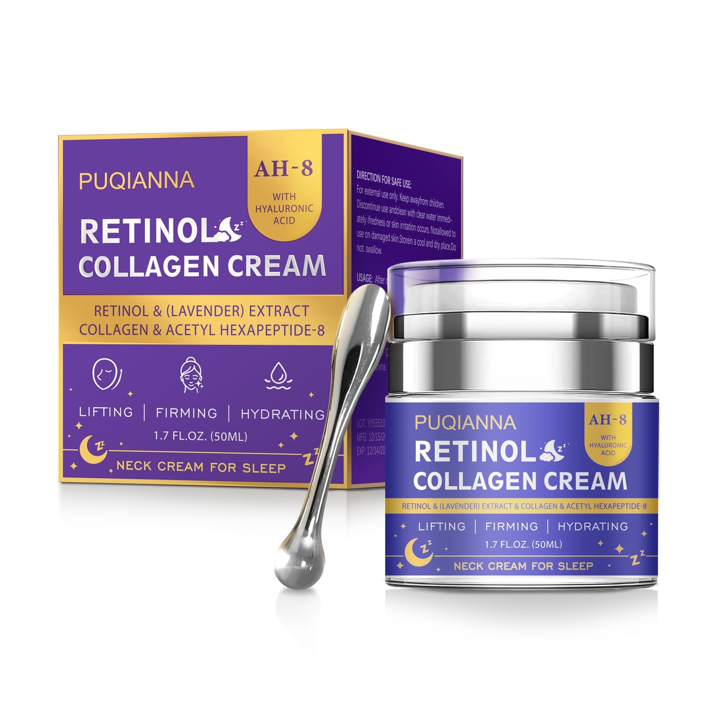 Neck Cream Firming and Tightening with Retinol and Peptide Anti Wrinkle Cream for Women Overnight Treatment Infused with Collagen Hyaluronic Acid and Lavender Extract for Calming Night Care