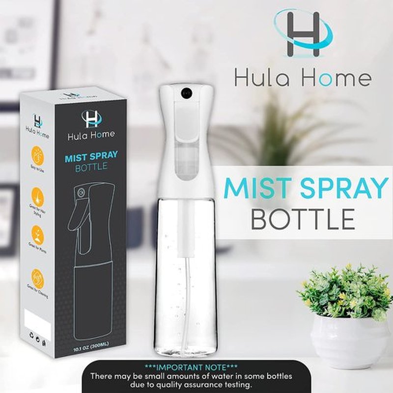 Hula Home Spray Bottle for Hair (10.1oz/300ml) - Powered by Flairosol® Spray Technology - Continuous Ultra Fine Mist Sprayer – For Hairstyling, Cleaning, Salons, Plants, Essential Oil & More - White