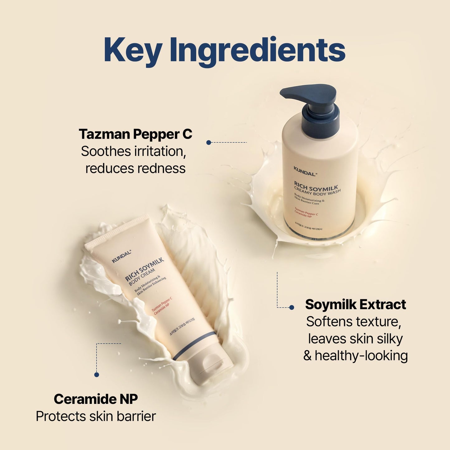 KUNDAL Soymilk Body Wash And Body Cream Set, Mellow Vanilla Scent, Moisturizing Body Care With Ceramides Hydrating Skincare Duo For Dry Skin, 16.9 Fl Oz each