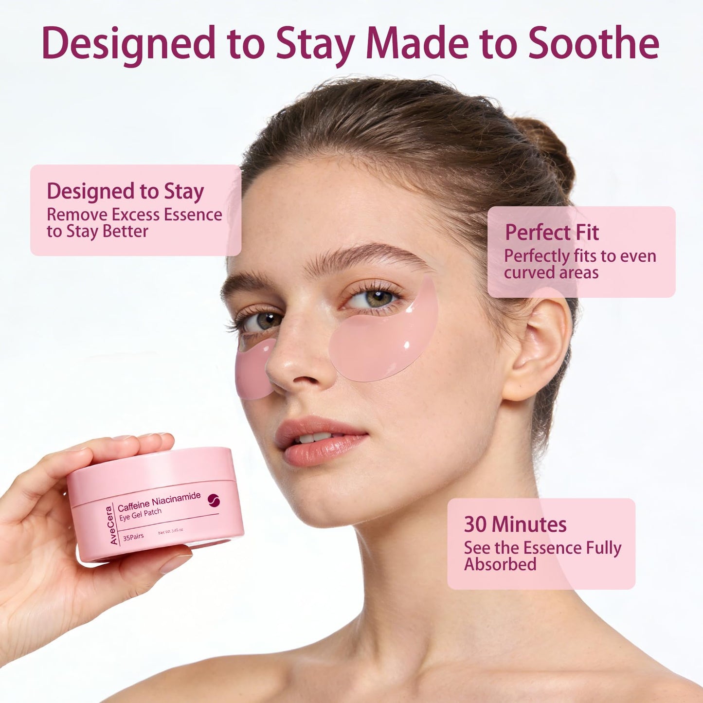 AveCera Under Eye Patches, Eye Masks for Dark Circles, Puffiness, Fine Lines - Caffeine, Niacinamide, Hyaluronic Acid Formula - Brightening, Anti-Wrinkle, Cooling & Hydrating, Under Eye Treatment