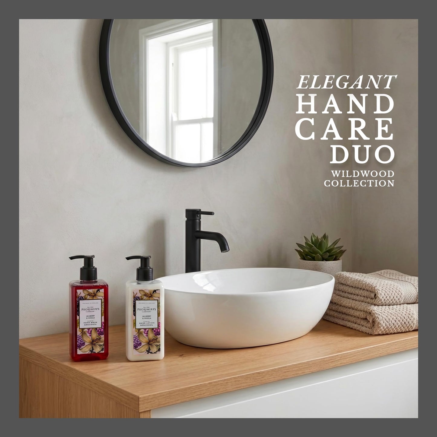 Pecksniff’s Hand Care Duo Gift Set, Mulberry & Vanilla, Hard Box Set with 300ml Hand Wash and 300ml Hand Lotion, Moisturizing Sink Set, Designed in England