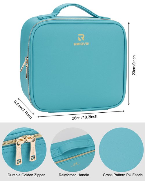 Relavel Travel Makeup Train Case Makeup Cosmetic Case Organizer Portable Artist Storage Bag with Adjustable Dividers for Cosmetics Makeup Brushes Toiletry Jewelry Digital Accessories Teal