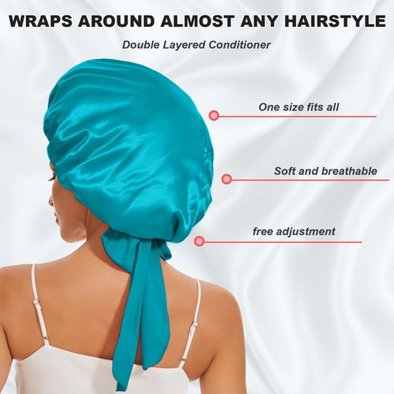 Satin Bonnet Silk Bonnet for Sleeping, Double Layer Large Hair Bonnets for Women Men Natural Curly Hair Shower Cap