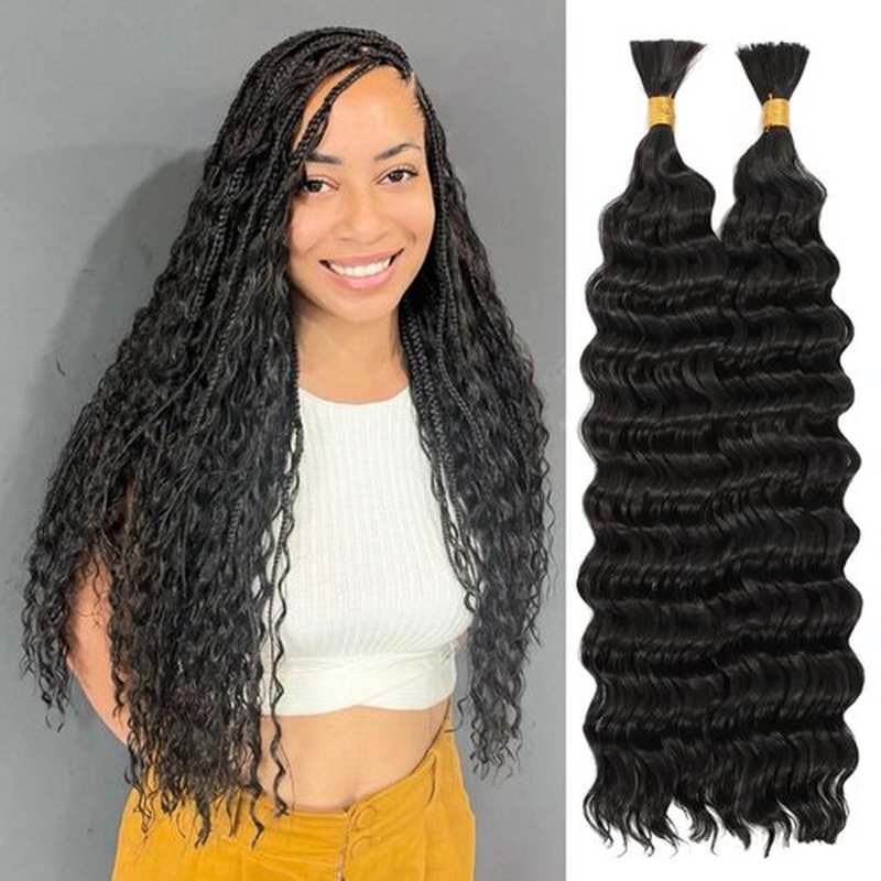 Deep Wave Bulk Hair 20inch 200g,Deep Bulk Hair For Braiding Hair Wet And Wavy Quality Synthetic Micro Braiding Hair Extensions for Boho Braids No Weft (2Pack 20inch Natural Color)