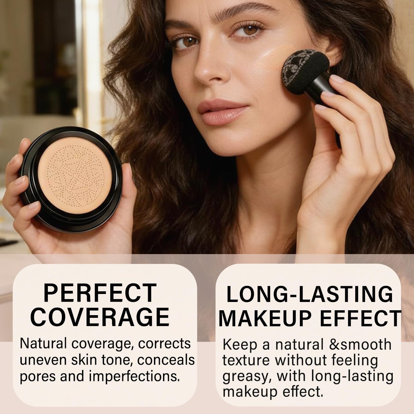 Cushion Foundation Air Cushion CC Cream - Natural Finish, Buildable Coverage Foundation, Even Skin Tone, Tattoo cover up, Moisturizing Concealer Cream Foundation Makeup (Buff Beige)