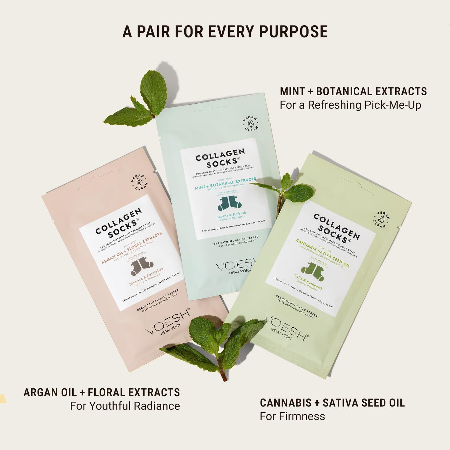 VOESH Collagen Socks, Collagen Socks for Dry Feet, Variety 5 Pack, Cracked Heel Repair, Moisturizing Socks, Spa Pedicure Treatment, Spa Socks, Foot Peel Masks, Vegan