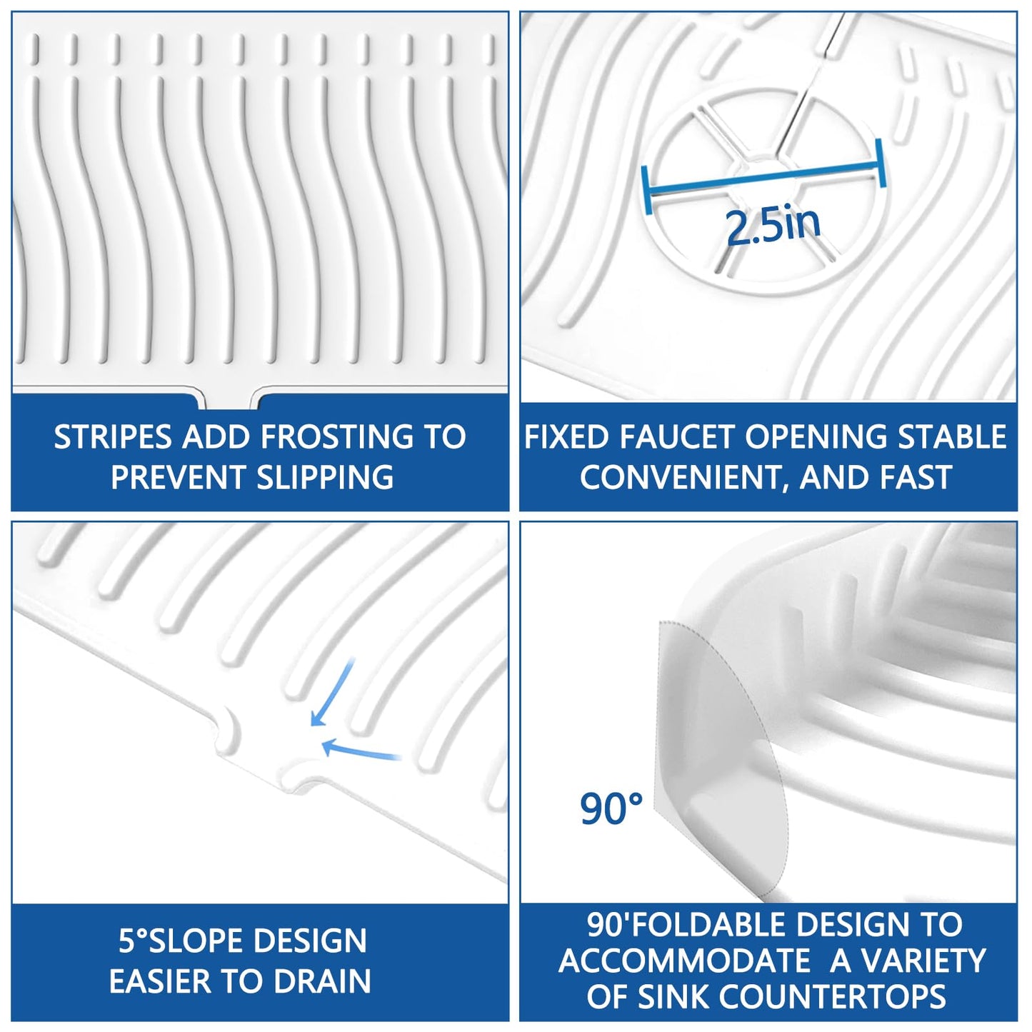 EBIGIC Kitchen Sink Splash Guard-24 x 5.8'' Ultrathin Silicone Sink Mat Splash Guard fit for Countertop, Bathroom,Farmhouse,RV (White)