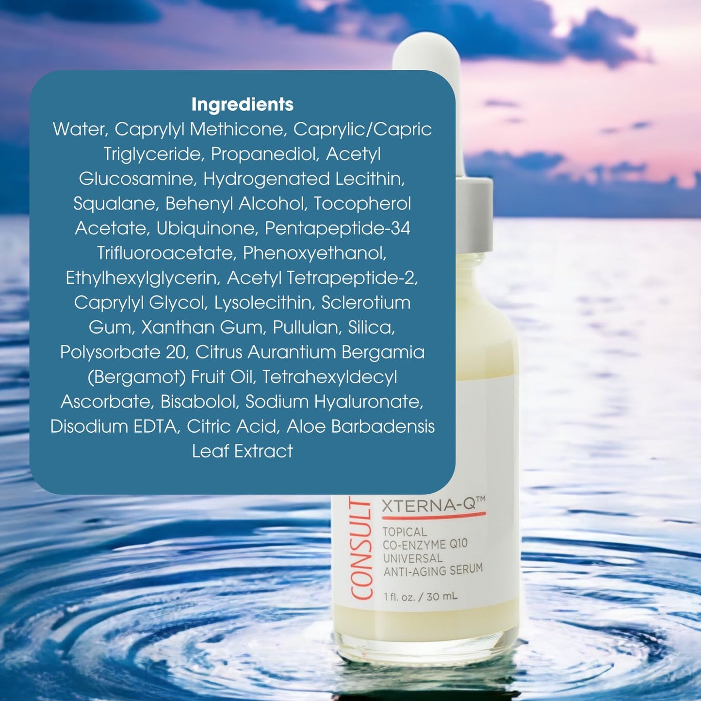 Consult Beaute XTERNA-Q COEnzyme Q10 Anti-Aging Serum for Face and Neck, Smoothing CoQ10 Peptides, Bergamot Fruit Oil, Antioxidant Skin Care 1 Fl. Oz.