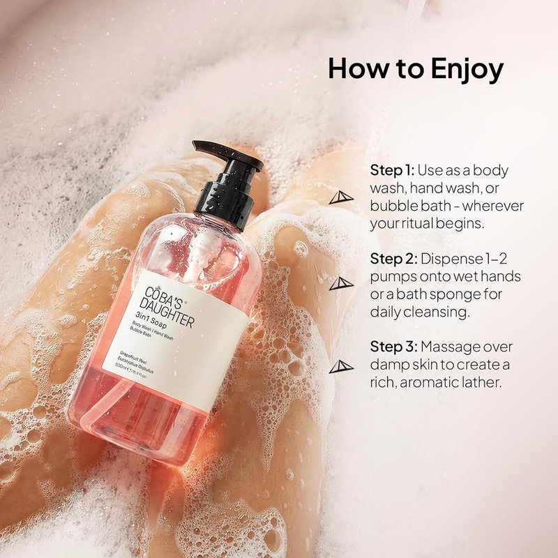 Coba's Daughter 3-in-1 Soap - Aromatherapy Bubble Bath, Body Wash & Hand Wash | Hydrating Grapefruit & Eucalyptus (16.9 Oz)