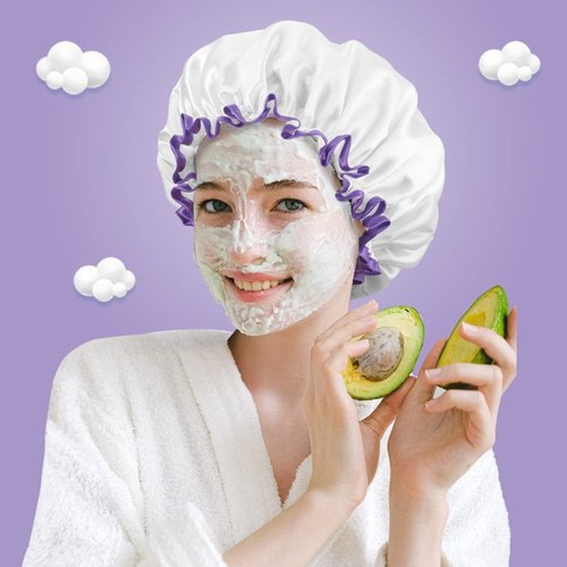 Aquior Shower Cap, Shower Cap for Women Reusable Waterproof, Large Bath Hair Cap for All Hair Lengths, Ladies, Men and Kids (White)