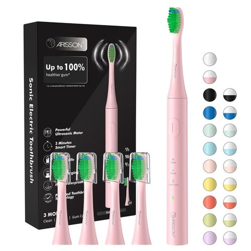 [2024 Newer Version] ARISSON Sonic Electric Toothbrush for Adults, 1.5H Charge for 90 Days, 40,000 VPM Power Toothbrush, 2 Min Timer, [Faster Charging, Stronger Cleaning, Smarter Brushing] Baby Pink