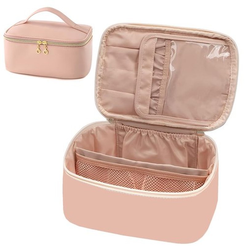 KITENROM Extral Large Makeup Bag Portable Cosmetic Bags for Women Zipper Pouch for Purse Make Up Case with Detachable Divider Toiletry Organization Waterproof Pink