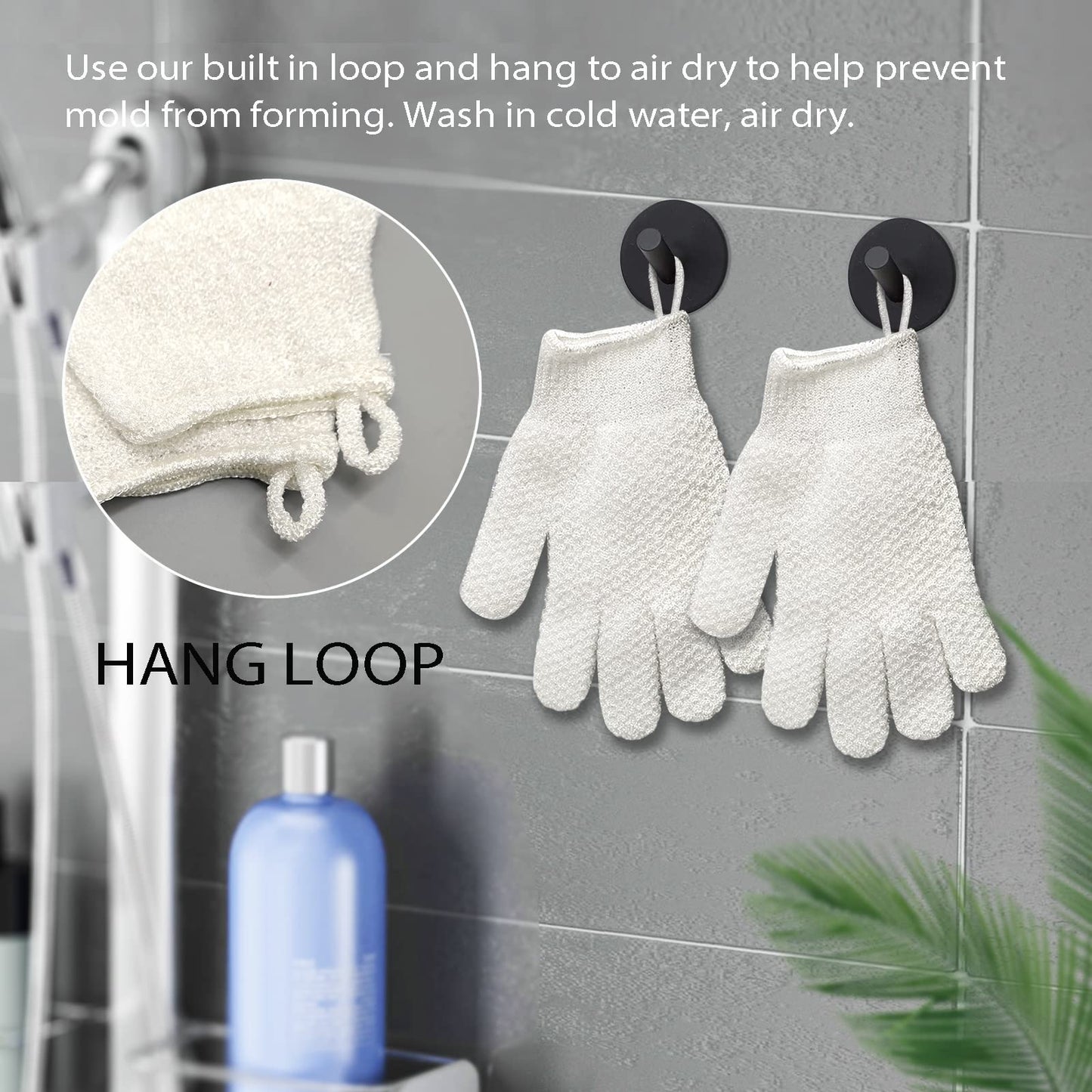 Evridwear Exfoliating Dual Texture Bath Gloves for Shower, Spa, Massage and Body Scrubs, Dead Skin Cell Remover, Gloves with Hanging Loop (1 Pair Light)