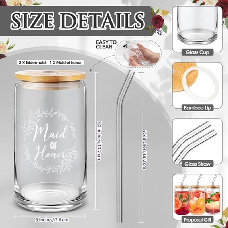 Skybooly 18 Pcs Bridesmaid Proposal Gifts Maid of Honor Gifts Including Brides Maid Glass Cup Makeup Bag Diamond Pen Bracelet Invited Cards for Wedding Party Favors(Gray)