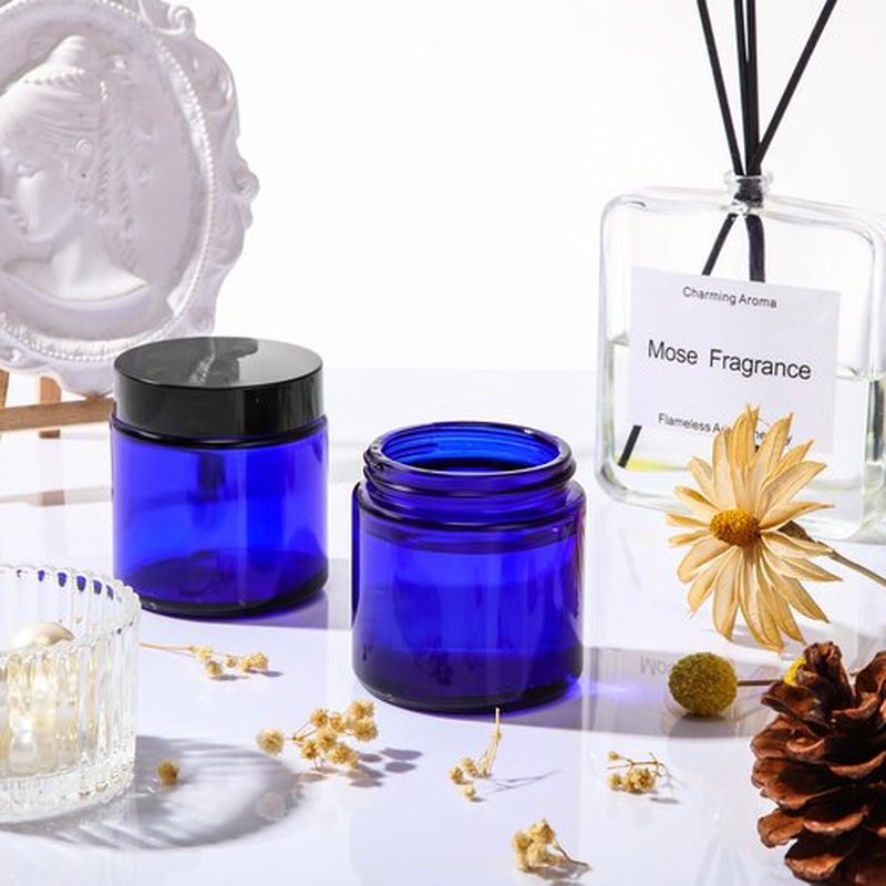 Norme 24 Pcs 4 oz Glass Jars with Lids Leakproof Round Airtight Jars Empty Cosmetic Jars with Inner Liners Lid for Storing Lotions Powder Ointments Candle Making (Cobalt Blue)
