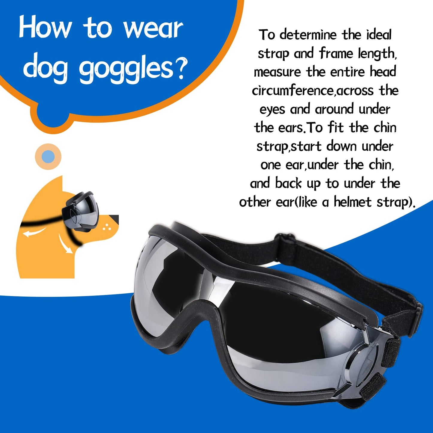 NVTED Dog Sunglasses/Goggles, UV/Wind/Dust/Fog Protection Pet Glasses Eye Wear with Adjustable Strap for Medium or Large Dog (Pack of 1)