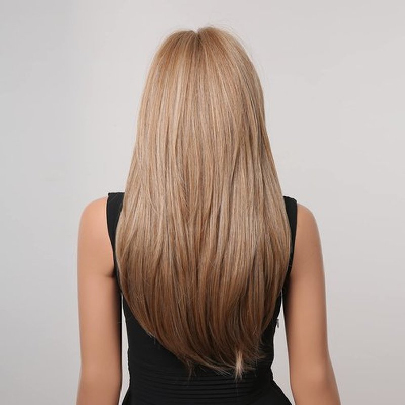 MAGQOO Cherry Blonde Wig for Women Strawberry Blonde Layered Wig Long Light Brown Wig with Bangs Synthetic Heat Resistant with Wig Cap